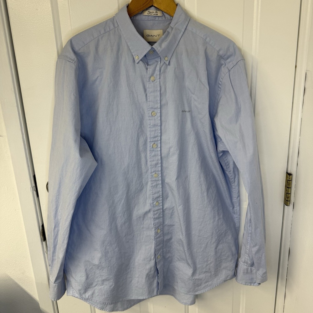 GANT‎ Blue Oxford Shirt Solid Cotton Long Sleeve Button Down Mens Size 2XL XXL